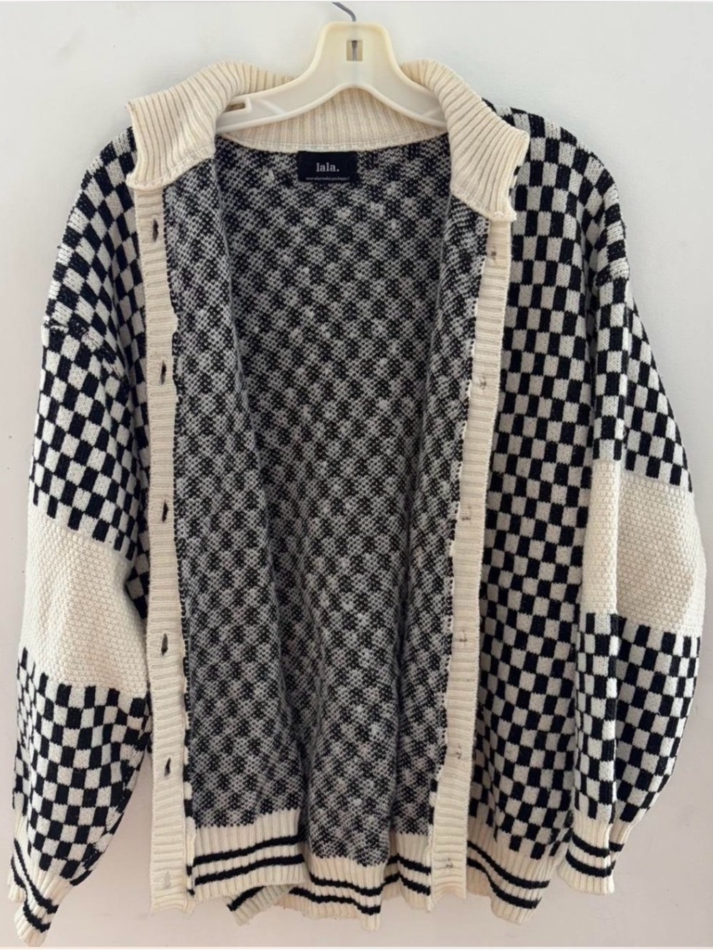 Dressed in LALA Get What I Want Grandpa Checkered Cardigan in Black + White - Picture 5 of 8